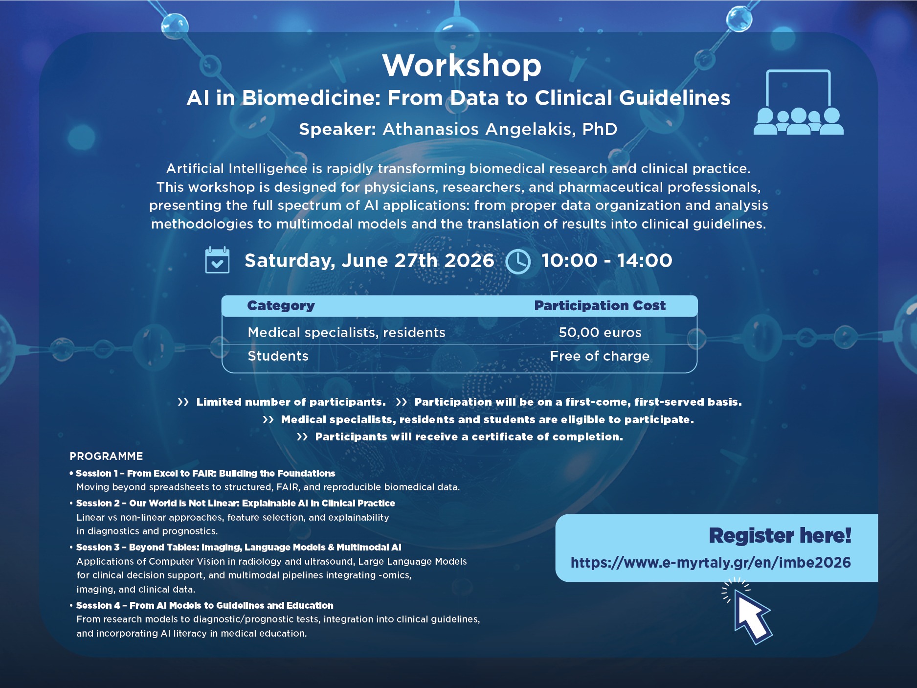 Workshop poster for AI in Biomedicine: From Data to Clinical Guidelines